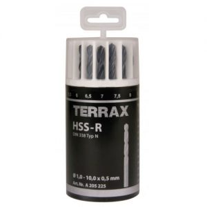 Terrax-A205225-Juego de 19 brocas DIN 338 tipo N HSS laminadas