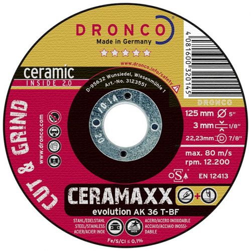Dronco-AK36T-125-Disco de corte y desbaste Ceramaxx de 125 x 3 mm(10Uds)