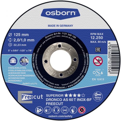 Dronco-AS60TINOXFC-125-Disco de corte metal AS 46/AS 60 T INOX FreeCut Special (corte libre), 125 x 2/2 mm(25Uds)