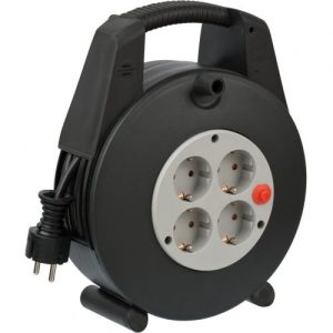 Brennenstuhl-1094200-Enrollacables Vario Line 4 tomas IP20 H05VV-F3G1,5 con cable de 15 m (negro)