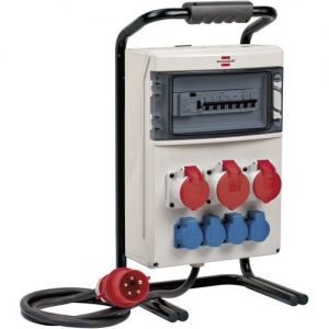 Brennenstuhl-1154900021-Distribuidor de corriente portátil IP44 para uso en obra y pemanente en exteriores con disyuntor FI, enchufes CEE 1x32A + 2x16A (2 m)