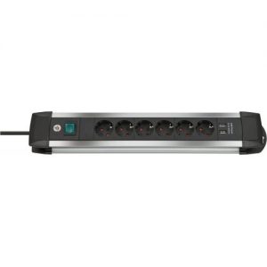 Brennenstuhl-1391000536-Base múltiple Premium-Alu-Line (6 tomas + 2 puertos USB )