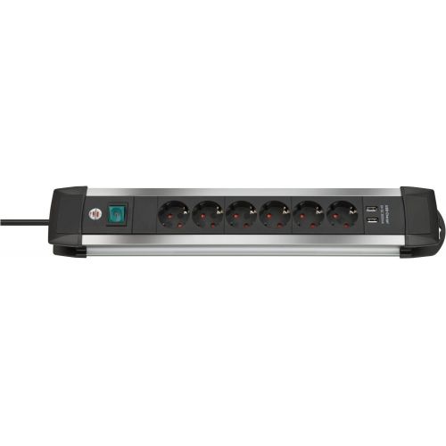 Brennenstuhl-1391000536-Base múltiple Premium-Alu-Line (6 tomas + 2 puertos USB )