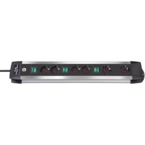 Brennenstuhl-1391000078-Base múltiple Premium-Alu-Line Technics con 2 y 3 interruptores (6 tomas)