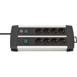 Brennenstuhl-1391000908-Base múltiple Premium-Alu-Line Technics con 2 y 3 interruptores (8 tomas)