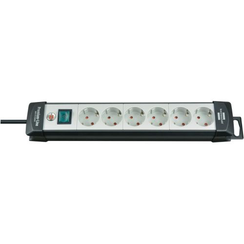 Brennenstuhl-1951560100-Base múltiple Premium-Line gris claro/ negra con varias posibilidad de instalación y fijación (6 tomas y 3 m)