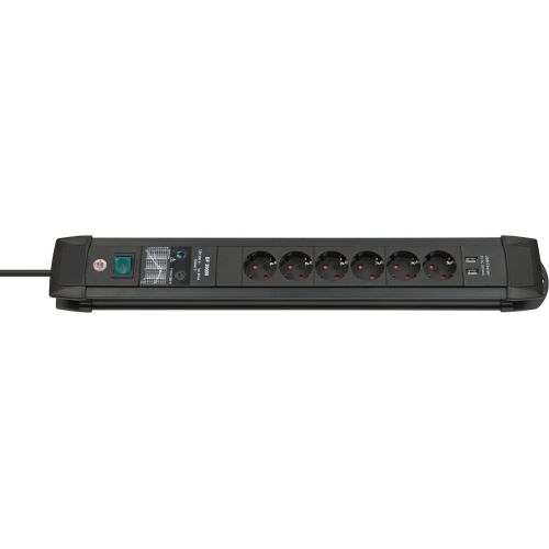 Brennenstuhl-1156000536-Base múltiple con protección contra sobretensión Premium-Line (color negro y 6 tomas + 2 puertos USB)