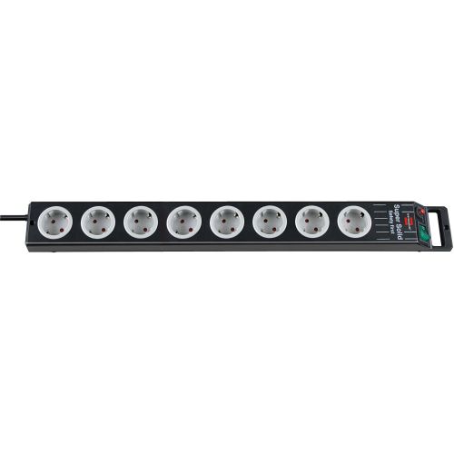 Brennenstuhl-1153380118-Base múltiple Super-Solid-Line negra con la salida del cable en lado opuesto al interruptor (8 tomas)