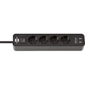 Brennenstuhl-1153240006-Base múltiple Ecolor con diseño compacto y puertos USB (color negro)