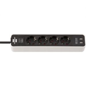 Brennenstuhl-1153240026-Base múltiple Ecolor con diseño compacto y puertos USB (color blanco/ negro)