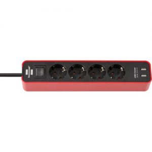 Brennenstuhl-1153240076-Base múltiple Ecolor con diseño compacto y puertos USB (color rojo/ negro)