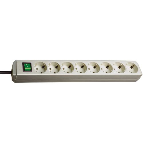 Brennenstuhl-1159350018-Base múltiple Eco-Line gris claro con interruptor (8 tomas y 3 m)