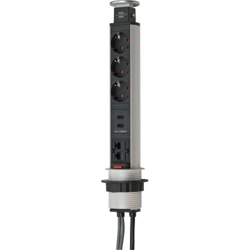 Brennenstuhl-1396200023-Base múltiple retráctil para mesas Tower Power con puertos USB y conexión LAN