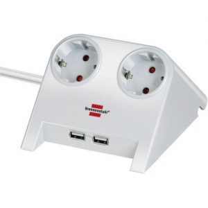 Brennenstuhl-1153520222-Base múltiple de sobremesa con 2 tomas y 2 puertos USB (color blanco)