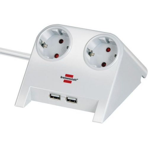 Brennenstuhl-1153520222-Base múltiple de sobremesa con 2 tomas y 2 puertos USB (color blanco)