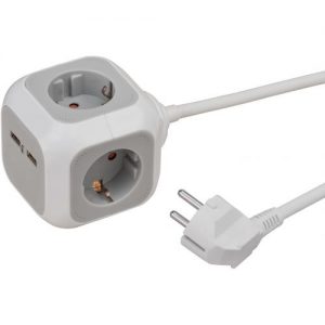 Brennenstuhl-1150100-Ladrón múltiple en forma de cubo ALEA-Power con 2 puertos USB