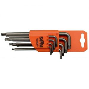 ATM Llaves a Vasos-A1601-Juego de 8 llaves acodadas largas Torx de seguridad con bola (T9-T40)
