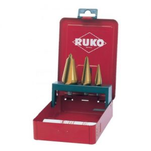Ruko-101020T-Juego 3 brocas cónicas HSS-TiN + Pasta de corte 30 g