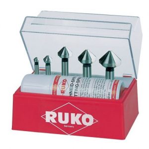 Ruko-102142A-Juego de 5 avellanadores cónicos DIN 335 forma C HSS 90° para aluminio