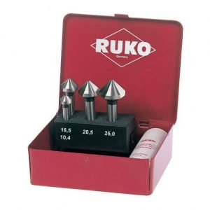 Ruko-102150A-Juego de 4 avellanadores cónicos DIN 335 forma C HSS 90° para aluminio