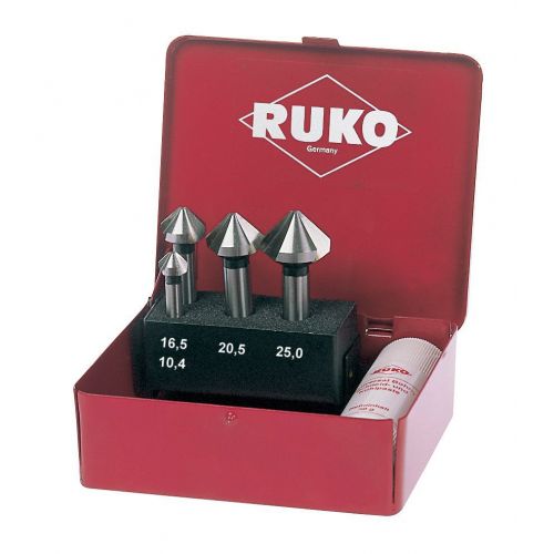 Ruko-102150T-Juego de 4 avellanadores cónicos DIN 335 forma C HSS-TiN 90°