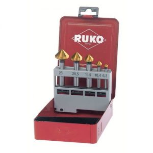 Ruko-102154T-Juego de 5 avellanadores cónicos DIN 335 forma C HSS-TiN 90°