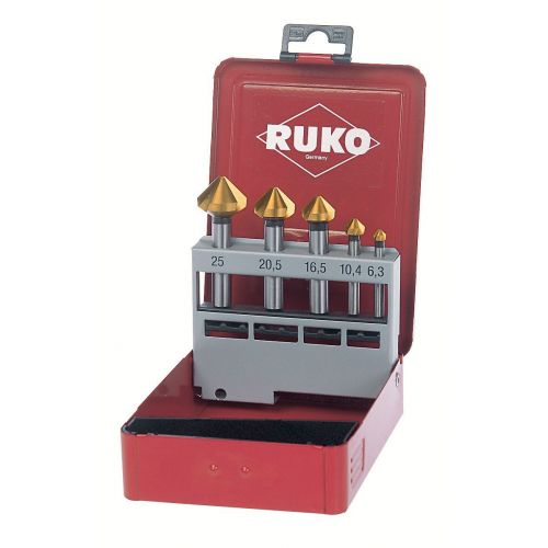 Ruko-102154T-Juego de 5 avellanadores cónicos DIN 335 forma C HSS-TiN 90°