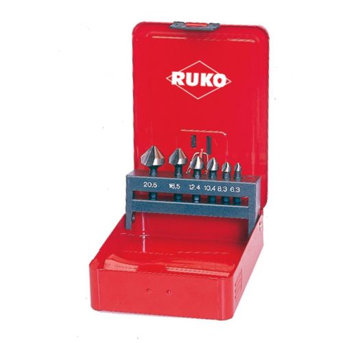Ruko-102319-Juego de 6 BIT Avellanadores cónicos DIN 335 forma C HSS 90º. Mango universal porta bits.