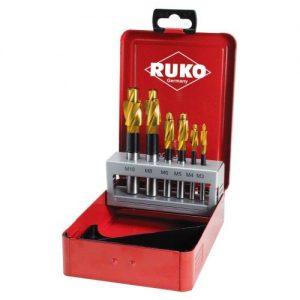 Ruko-102450T-Juego de 6 avellanadores planos HSS-TiN paso fino